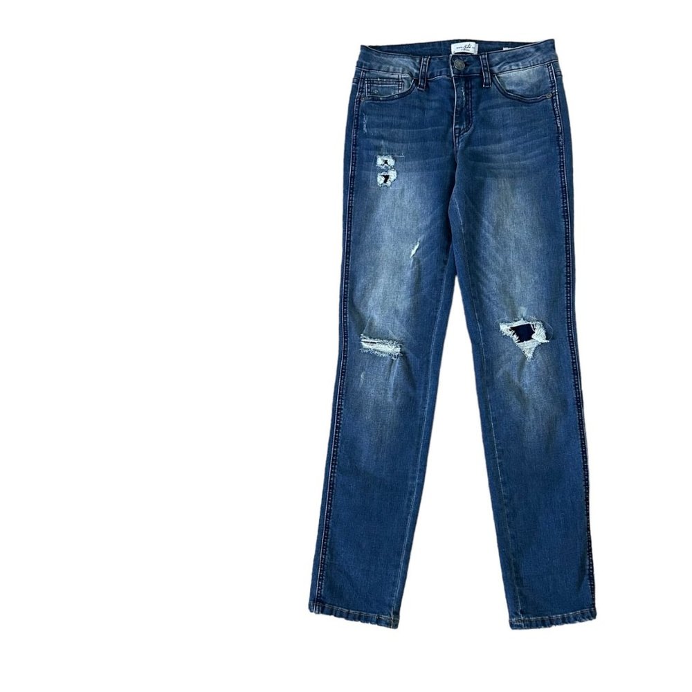 Judy Blue Relaxed Fit Denim Arts Co Distressed Medium Wash Denim Jeans‎ Size 27